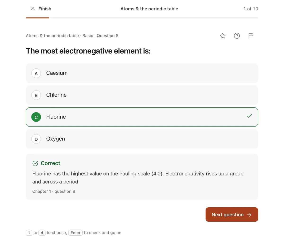 A practice question answered correctly, with its explanation.